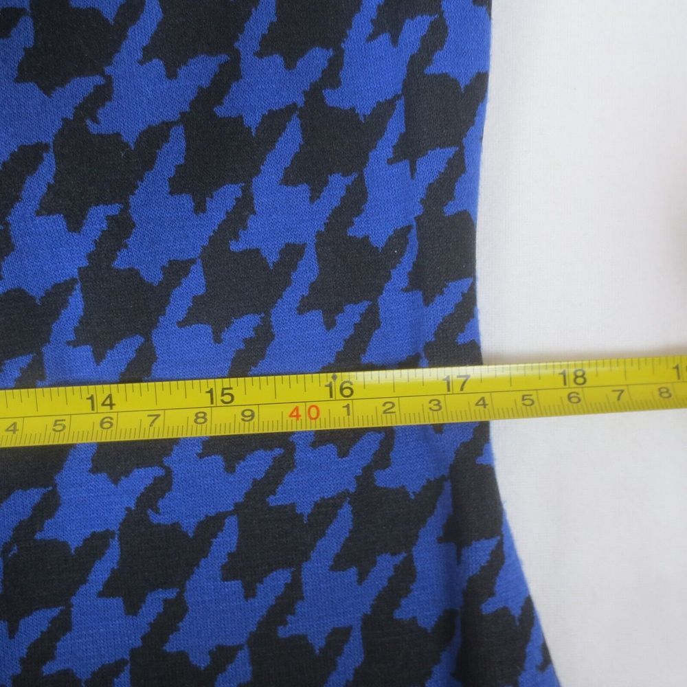 Isabella DeMarco Dress Womens 10 Black Blue Houndstooth Knit‎ Shift 3/4 Sleeve - Picture 6 of 9